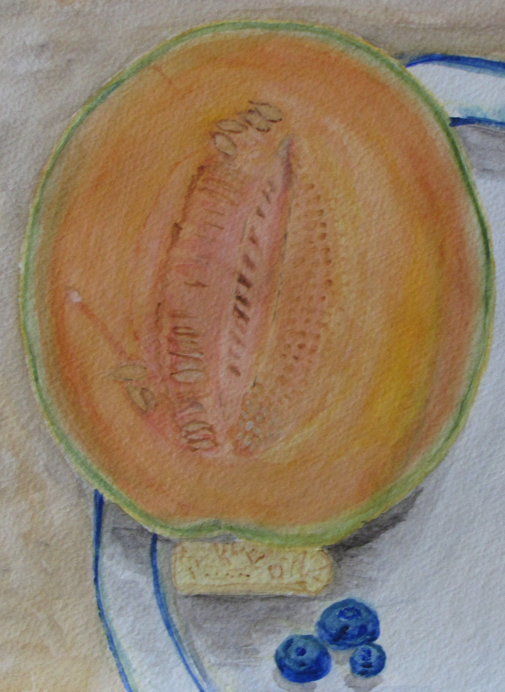 Still Life with Cantaloupe (detail). Russell Steven Powell watercolor, 11x15