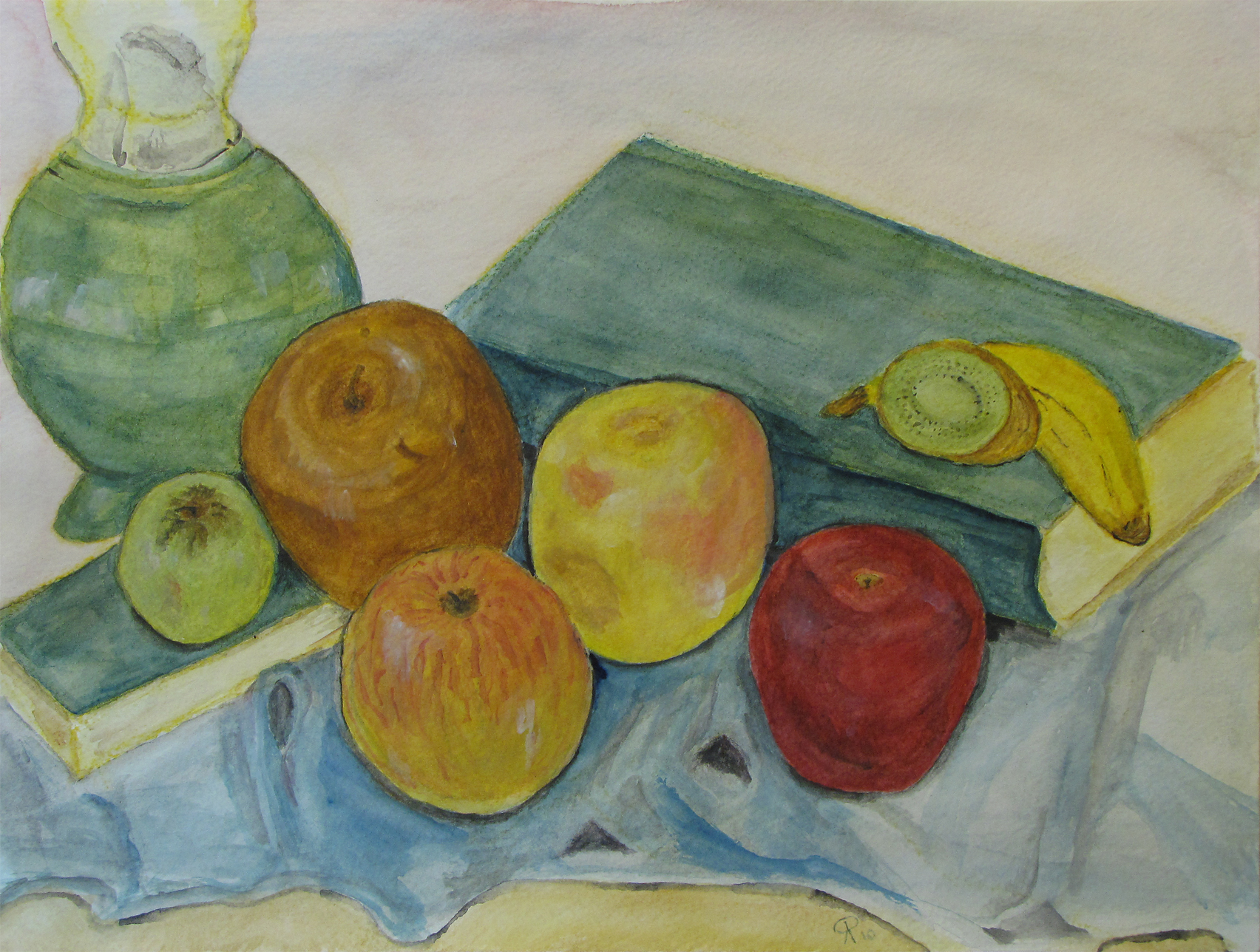 Still Life with Apples, Russell Steven Powell watercolor, 15x11