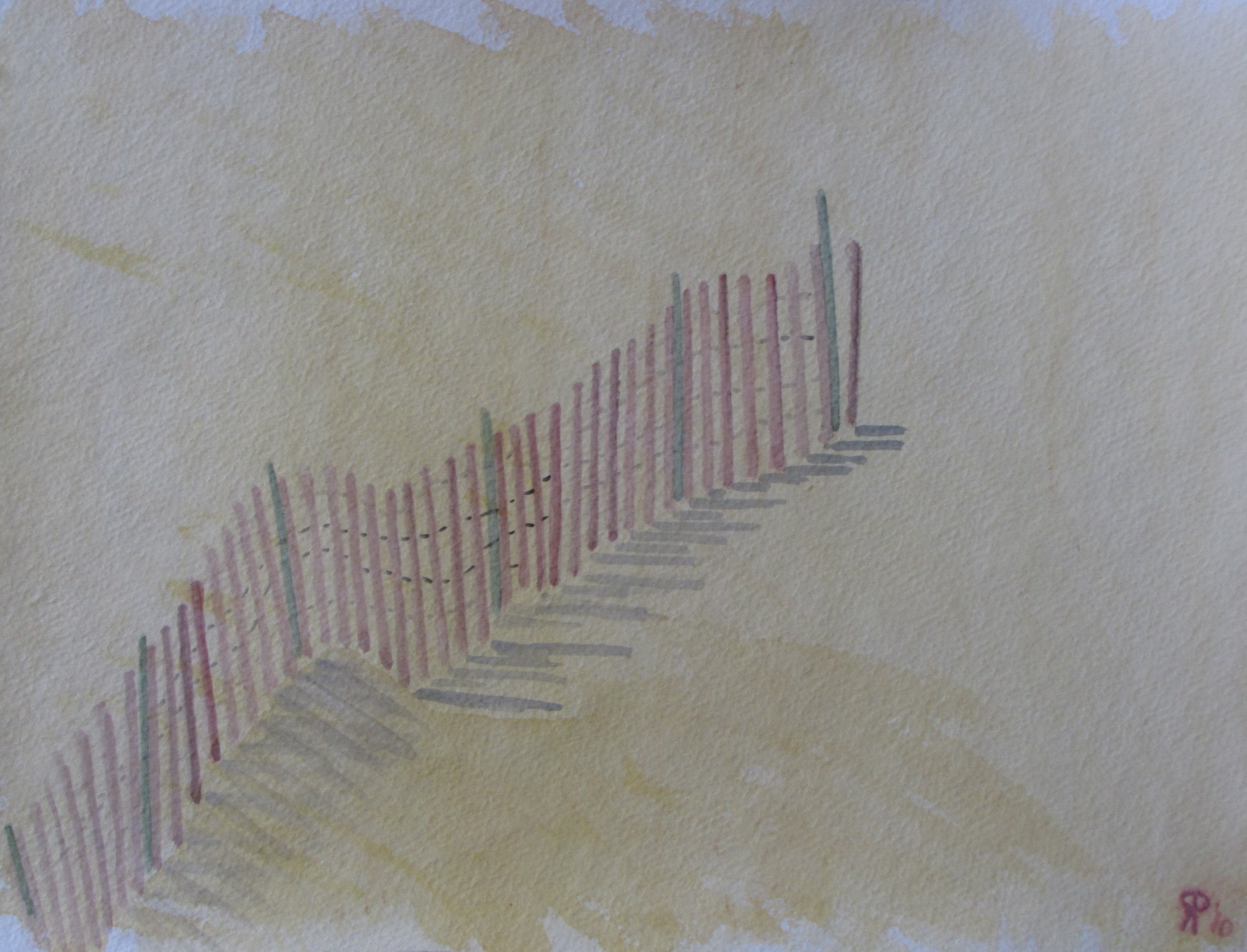 Drift Fence, Dunes, Russell Steven Powell watercolor, 14"x17